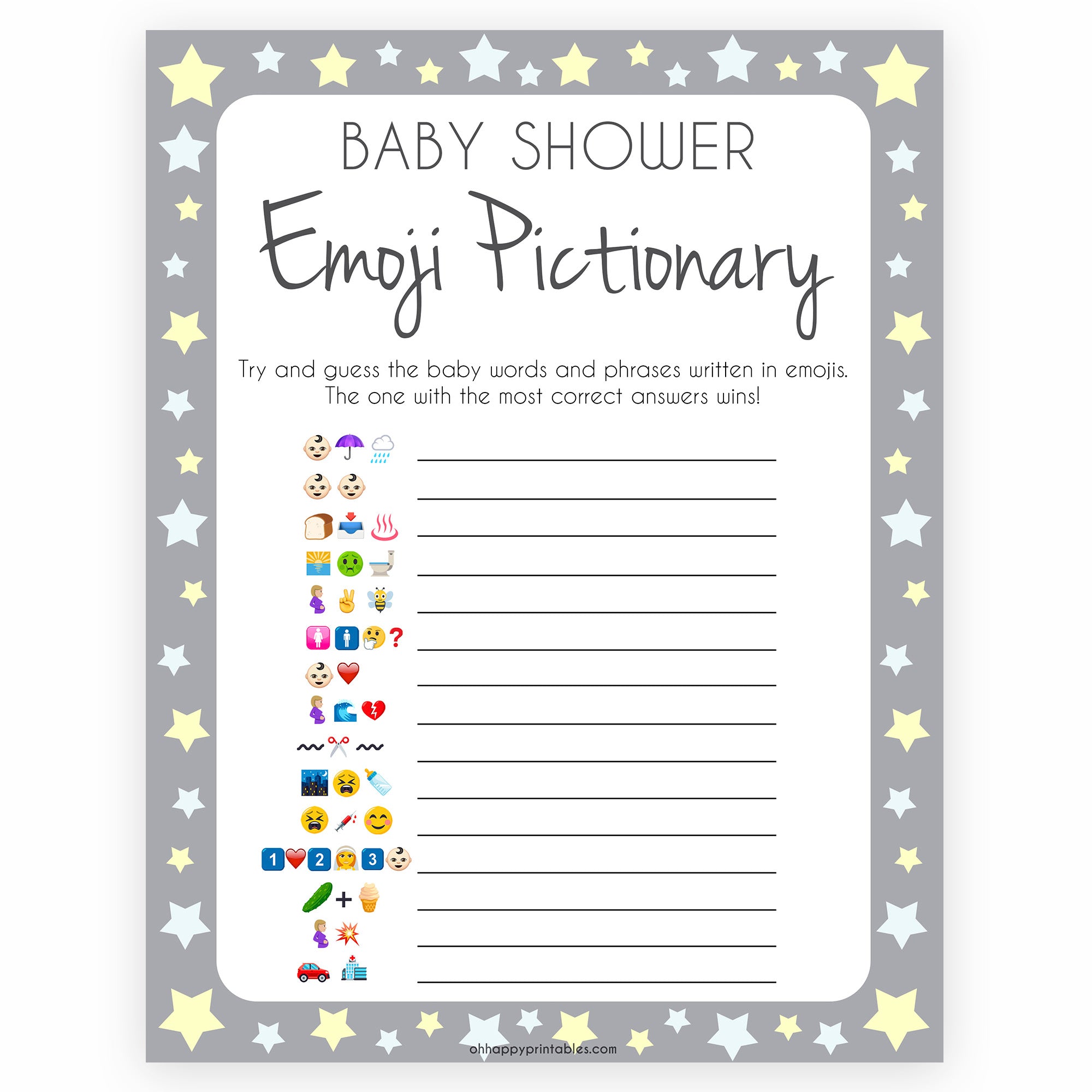 Pictionary Quiz Answer Key Emoji Baby Shower Game Free Printable - Vrogue