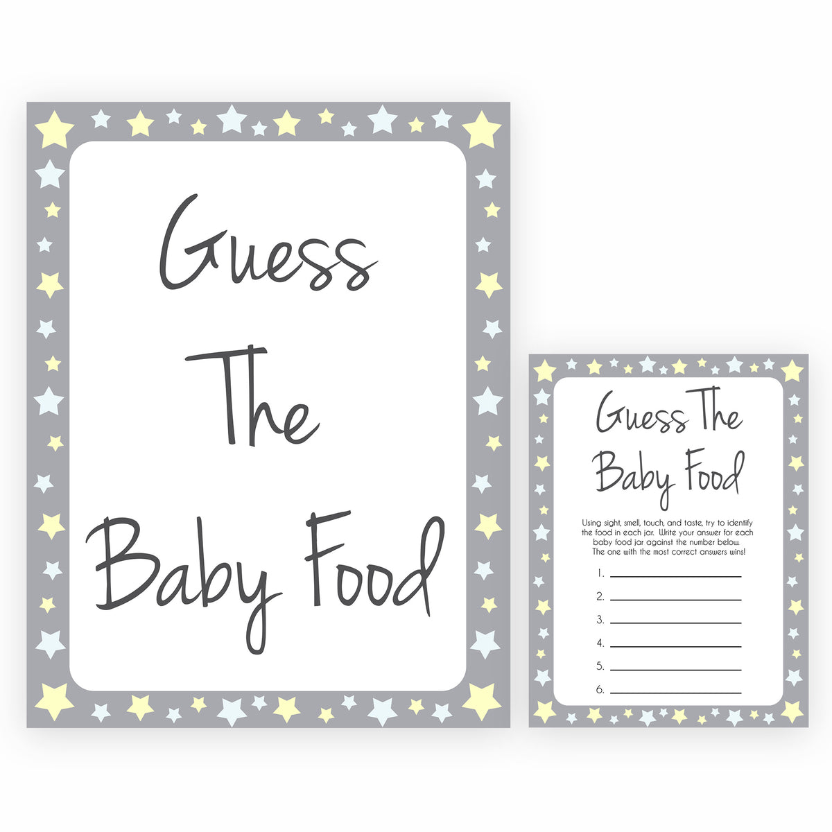 guess the baby food game grey stars printable baby