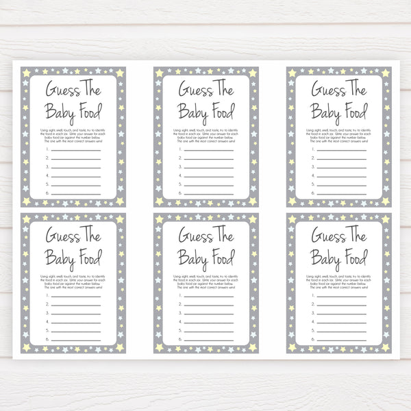 Guess The Baby Food Game Grey Stars Printable Baby Shower Games 