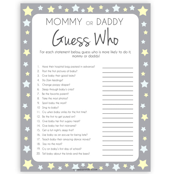 Guess Who's Most Like to Say Baby Game - Stars Baby Shower Games ...