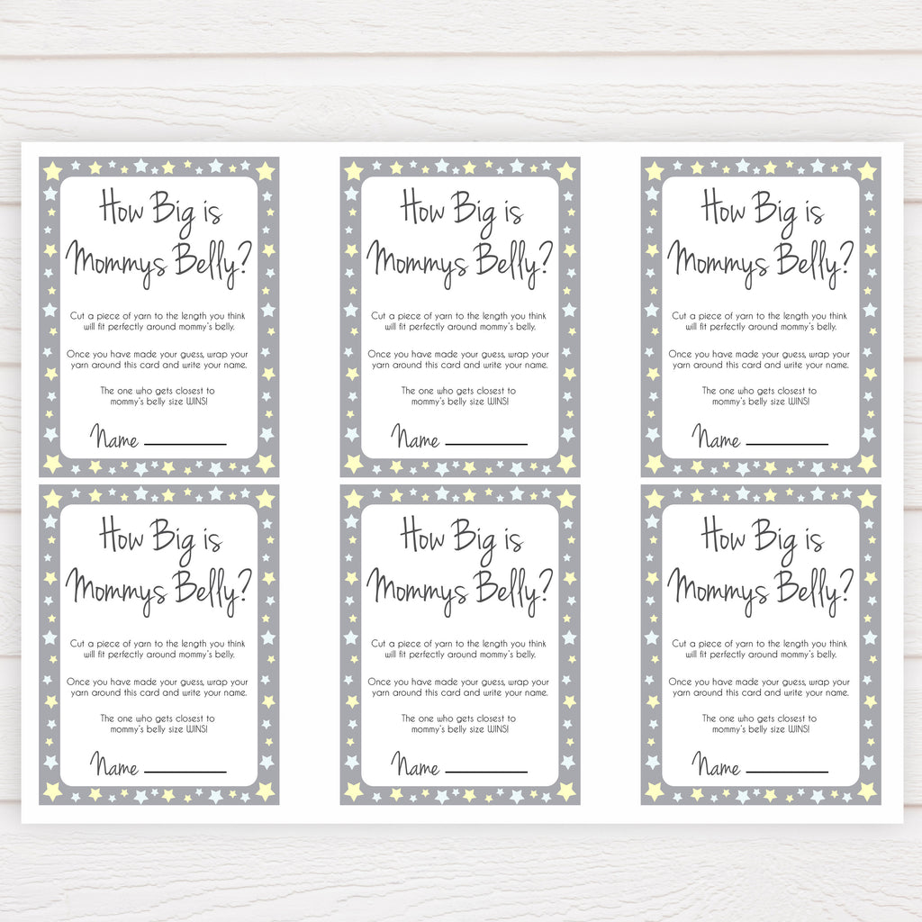 How big is Mommys Belly Grey Yellow Stars Printable Baby Shower