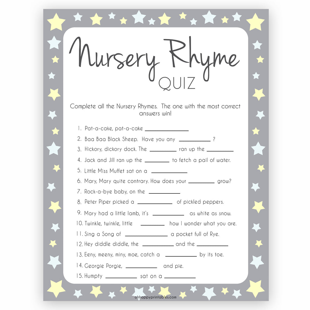 nursery-rhyme-quiz-game-grey-yellow-stars-printable-baby-shower-games-ohhappyprintables