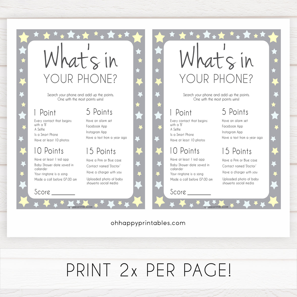 Whats In Your Phone Game - Grey & Yellow Printable Baby Shower Games