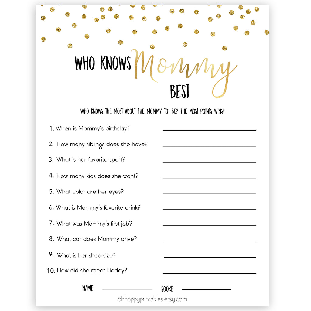 Free Printable Who Knows Mom