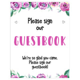 guestbook baby shower sign, printable baby shower signs, purple peonies baby decor, fun baby shower ideas