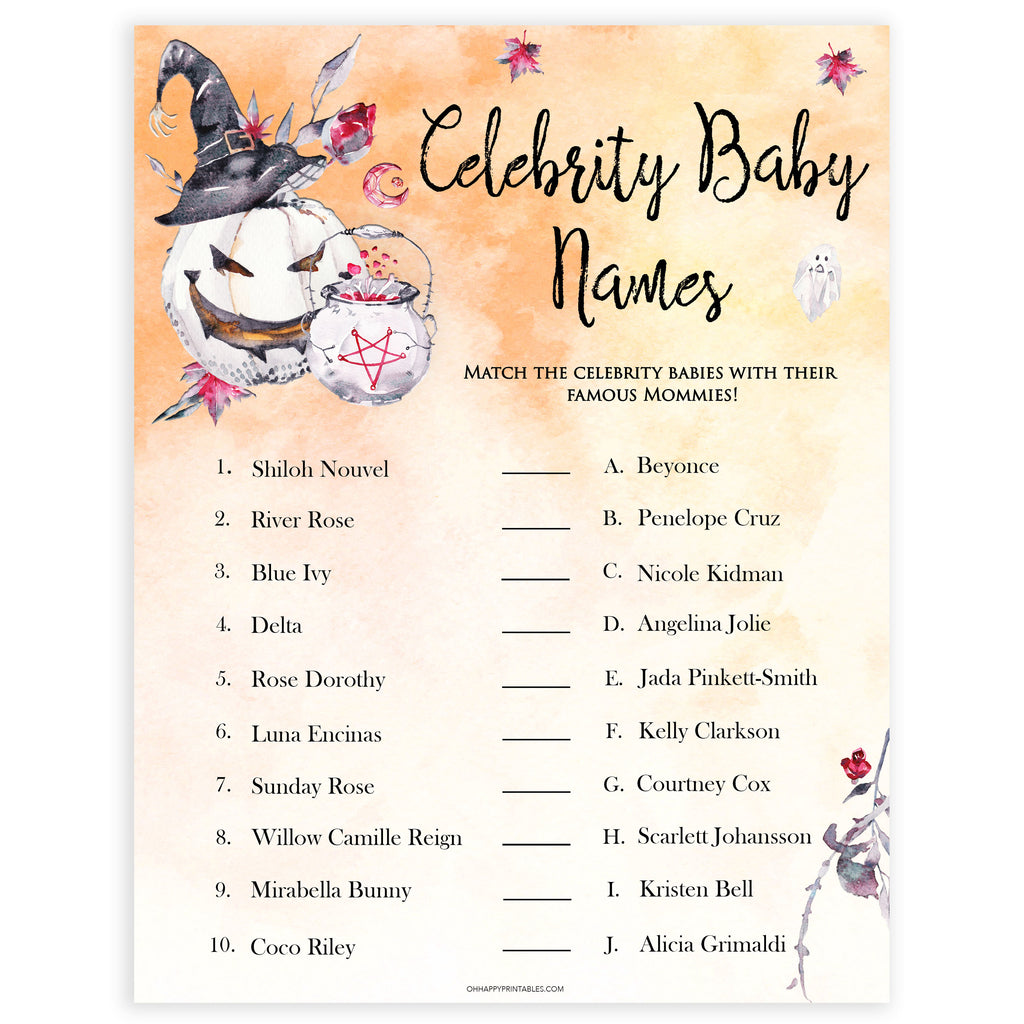 Celebrity Halloween Porn - Celebrity Baby Names Game - Halloween Pumpkin