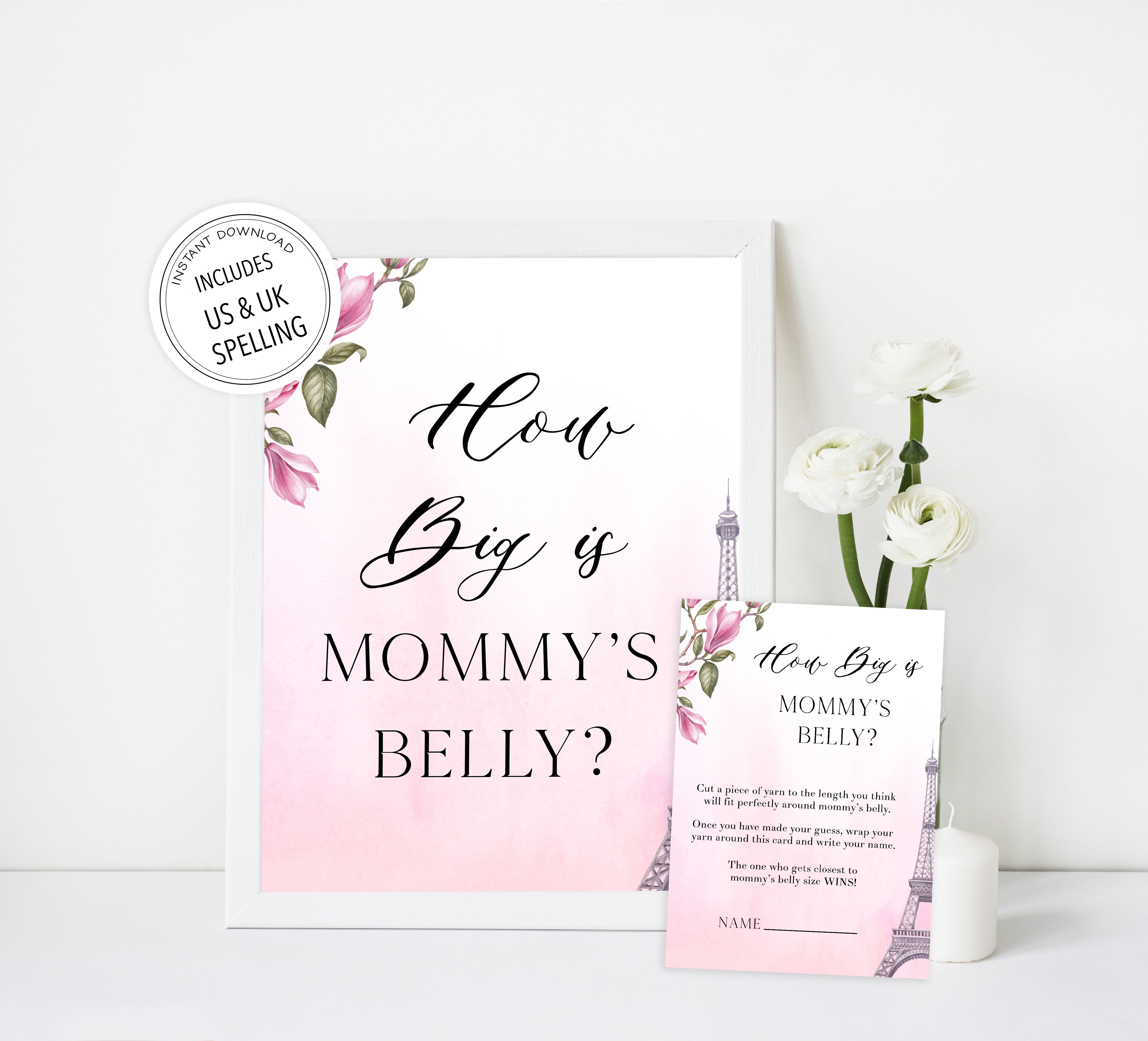 how big is mommys belly, Paris baby shower games, printable baby shower games, Parisian baby shower games, fun baby shower games