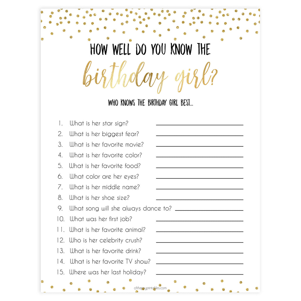 Do You Know The Birthday Girl | Printable Birthday Drink If Game ...