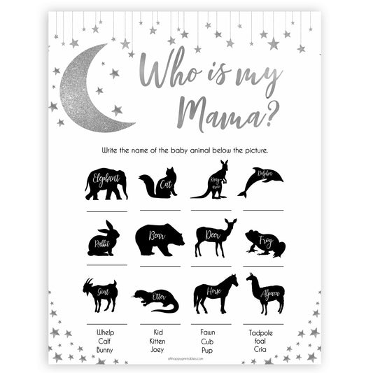 Silver little star, who is my mama baby games, baby shower games, printable baby games, fun baby games, twinkle little star games, baby games, fun baby shower ideas, baby shower ideas
