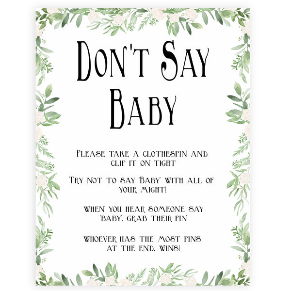 Don't Say Baby Game Greenery Printable Baby Shower Games