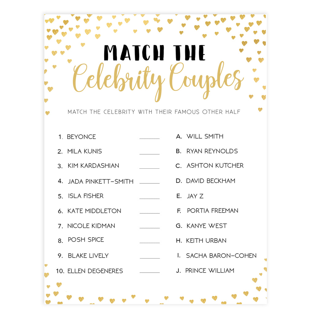 Match Celebrity Couples Game | Shop Printable Bridal Shower Games ...