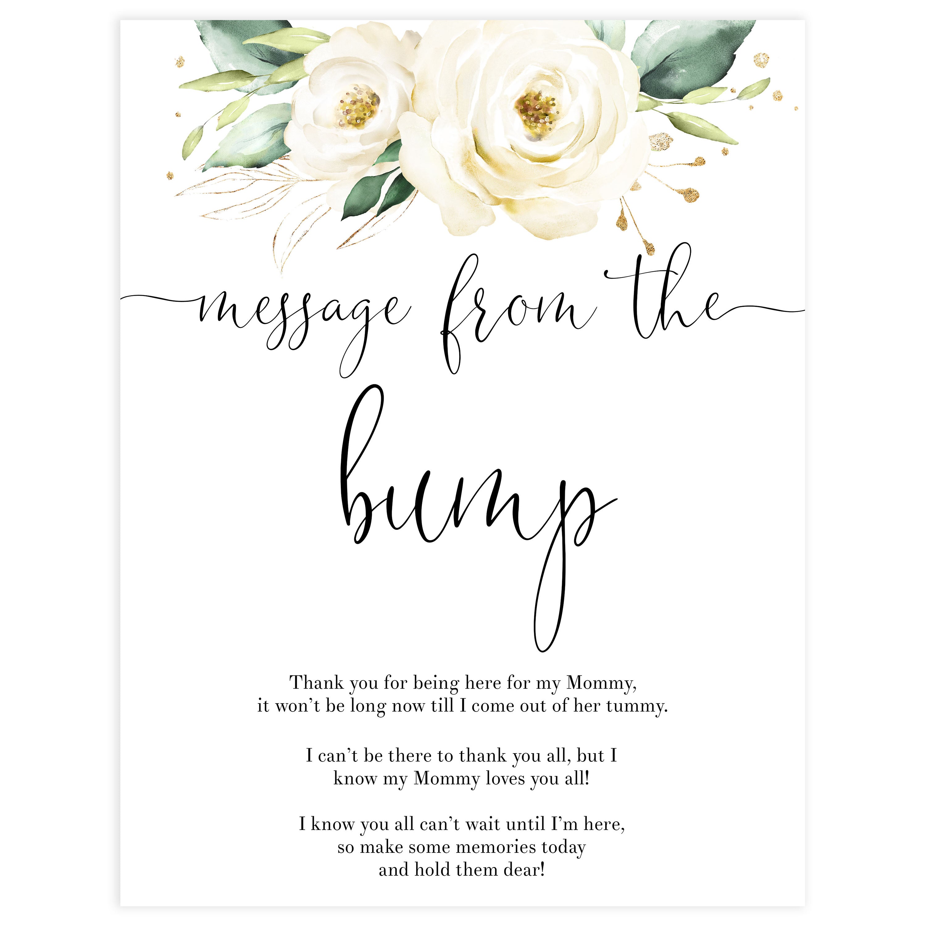 A Message From The Bump - White Floral Printable Baby Shower Games ...