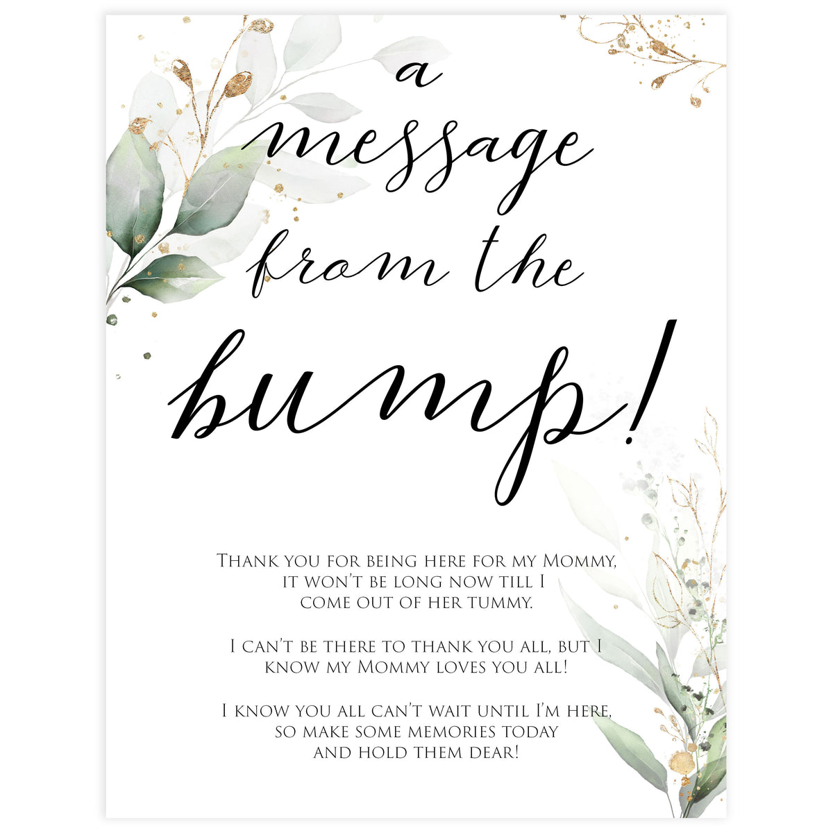 A Message From The Bump Gold Green Leaf Printable Baby Games OhHappyPrintables