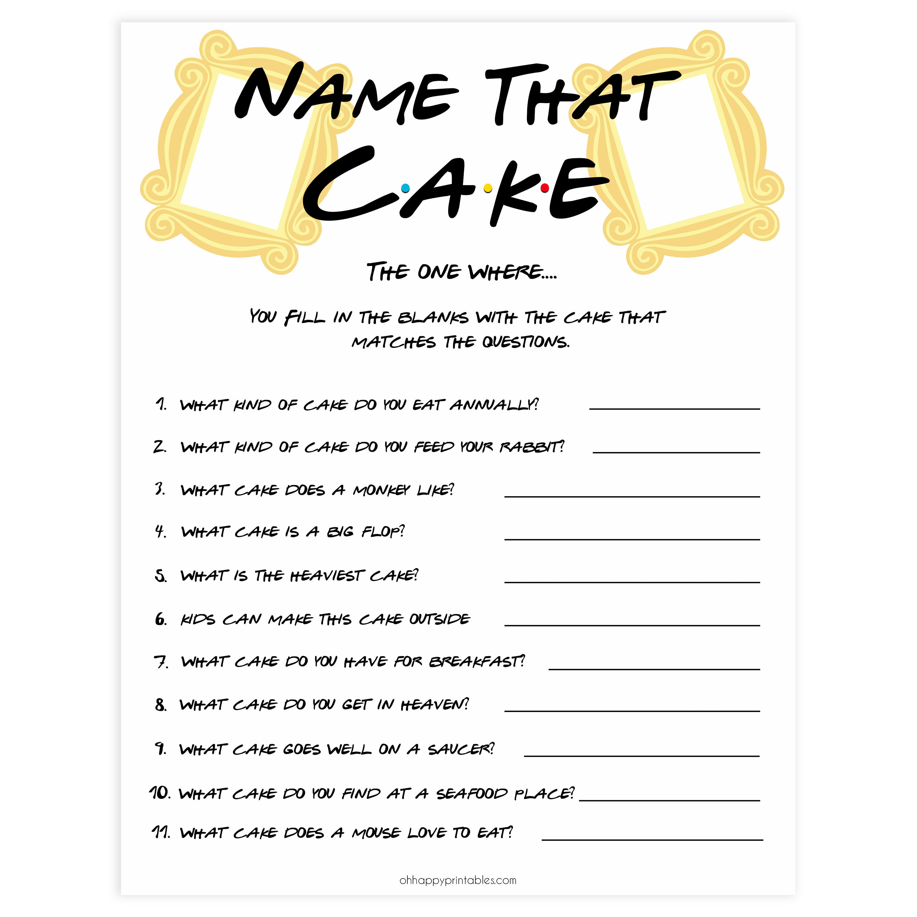 Name that Cake Game - Printable Friends Bridal Shower Games ...