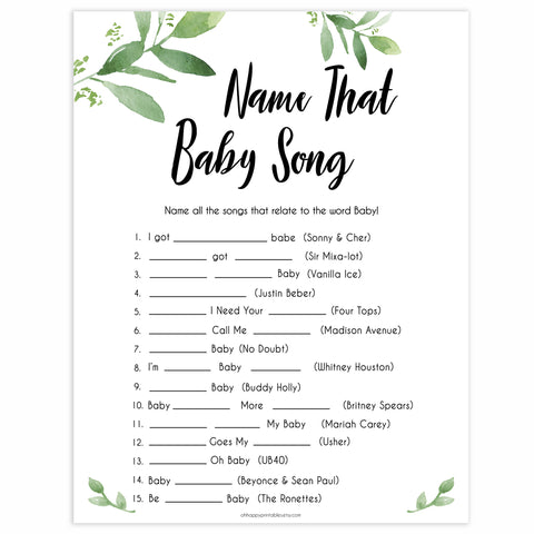 Name That Baby Song - Botanical Baby Shower Games – OhHappyPrintables