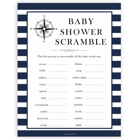 Baby Shower Word Scramble - Nautical Printable Baby Shower Games ...