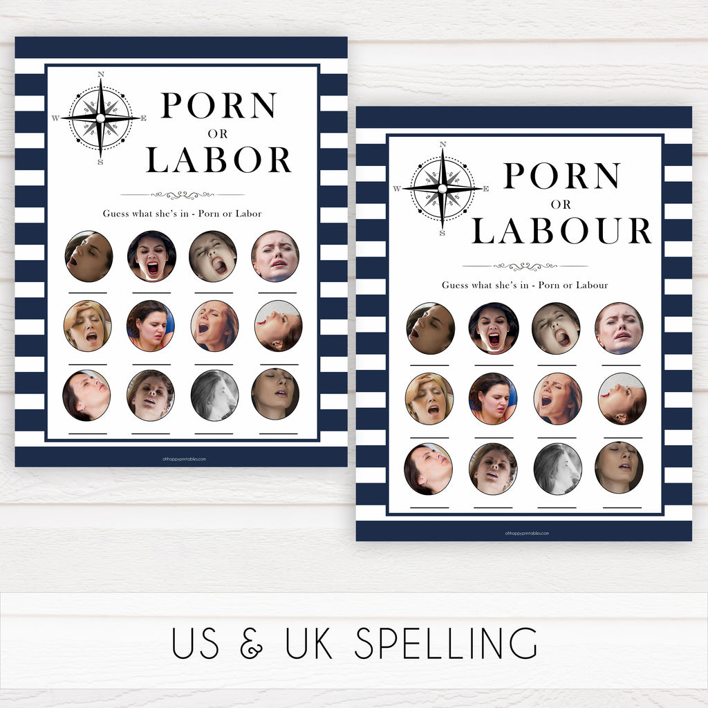 Porn Baby Shower - Porn or Labour Baby Shower Game - Nautical Printable Baby ...