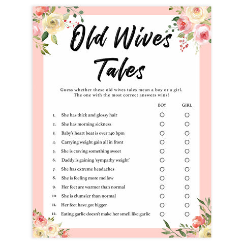 Old wives tales, baby old wives tales, Printable baby shower games, floral fun baby games, baby shower games, fun baby shower ideas, top baby shower ideas, floral baby shower, blue baby shower ideas