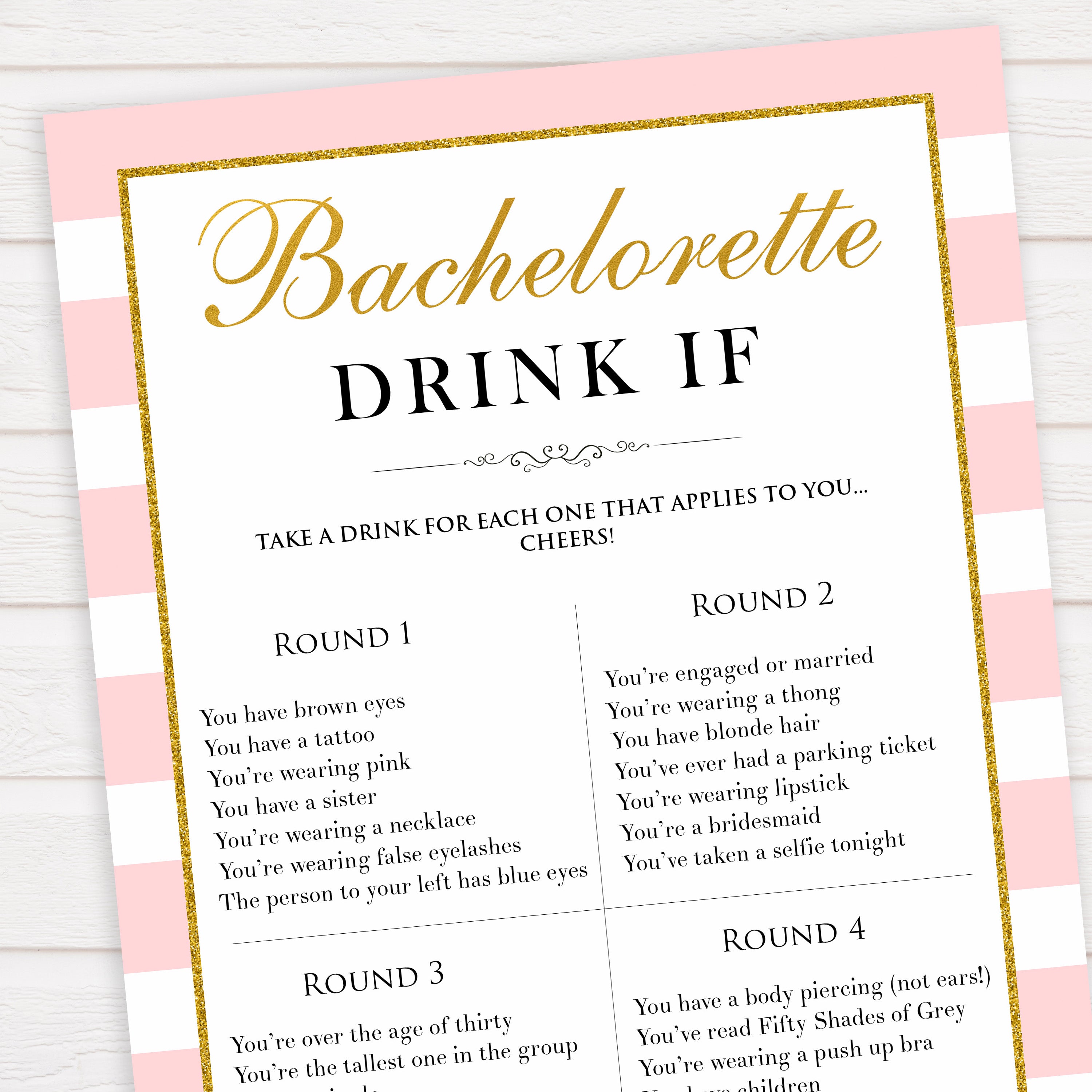 Bachelorette Drink If Game | Bachelorette Printable Games ...