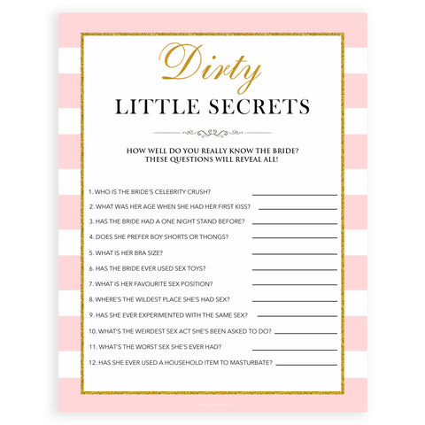 Brides Dirty Little Secrets | Shop Printable Bachelorette Games ...