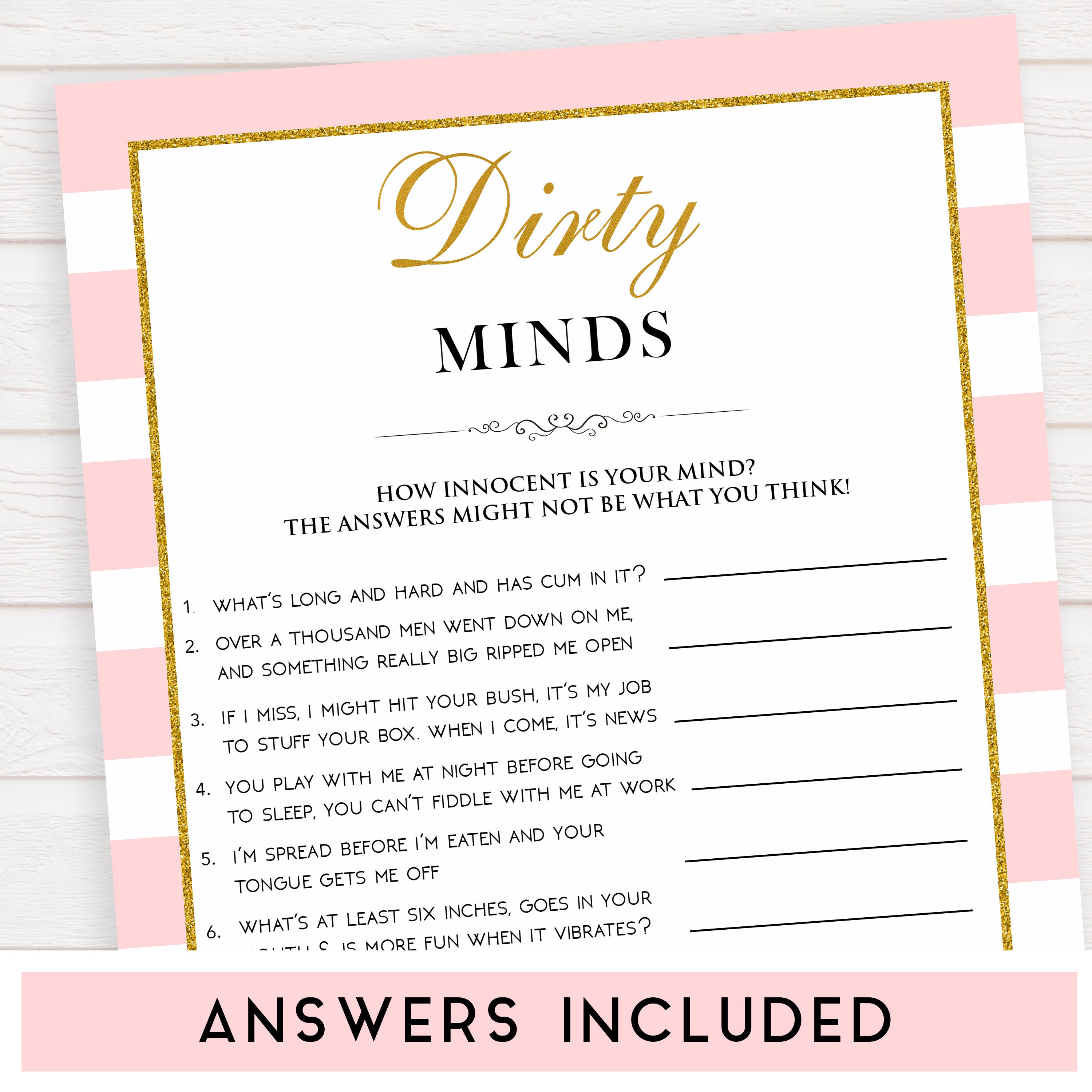 Dirty Minds | Bachelorette Games | Adult Games – OhHappyPrintables