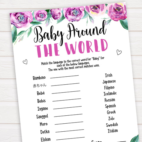 Baby Around The World Baby Game - Purple Peonies Printable Baby Games ...