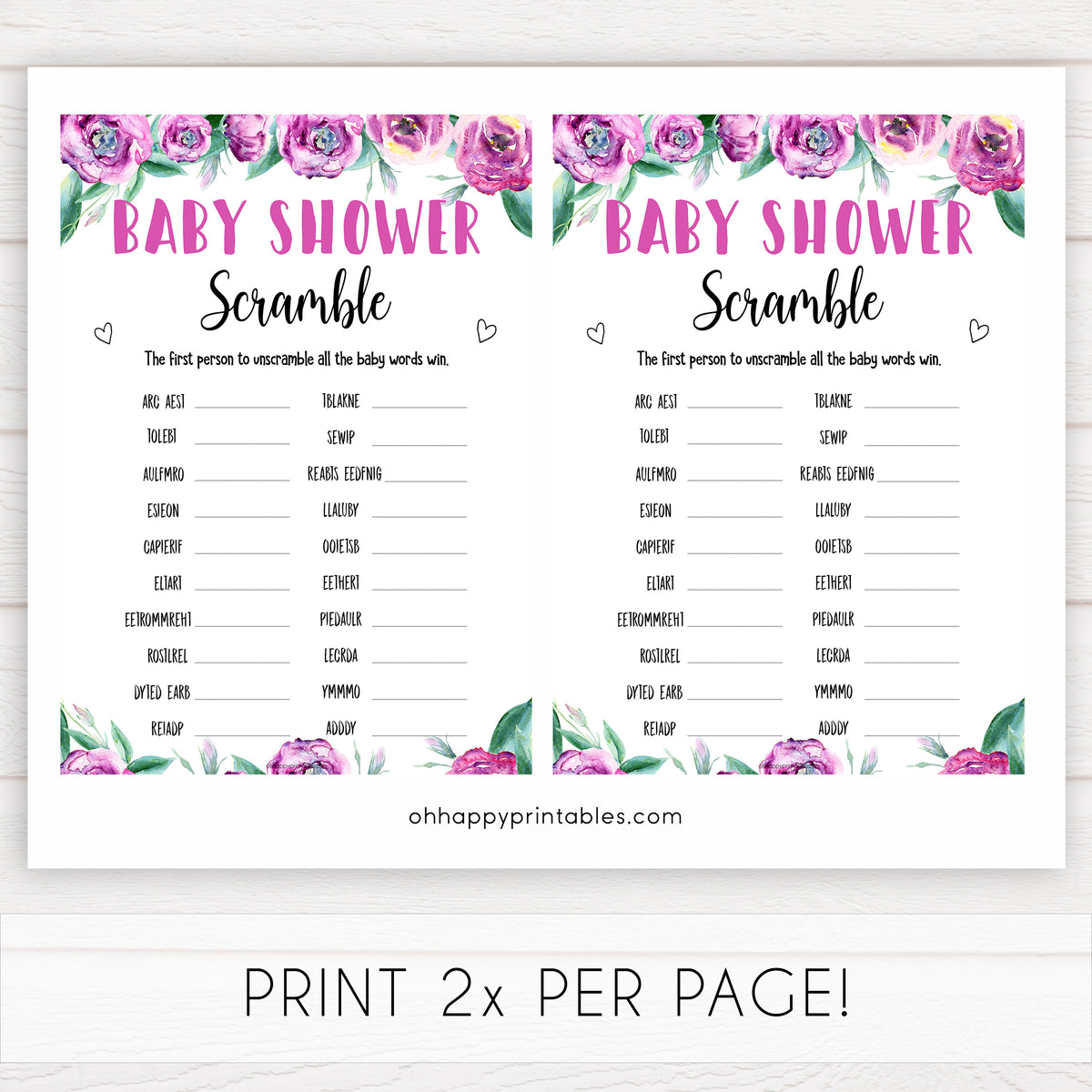 Baby shower games printable