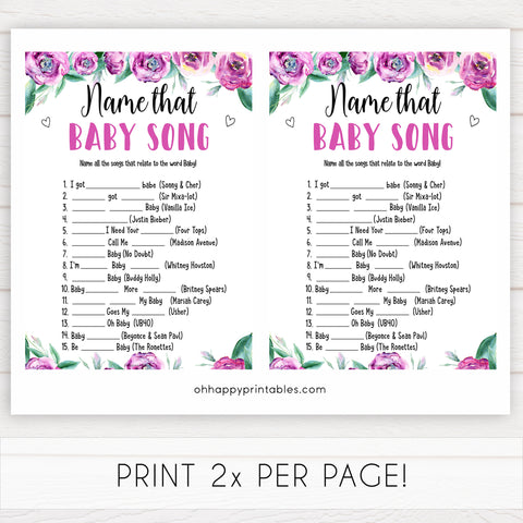 Name That Baby Song - Purple Peonies Printable Baby Shower Games ...
