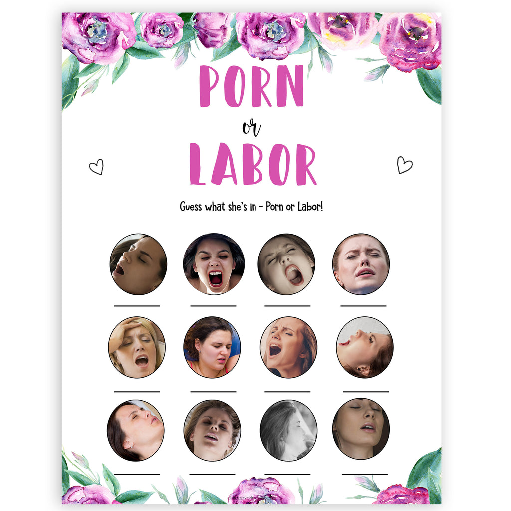 Porn or Labour Baby Shower Game - Purple Peonies Printable Baby ...