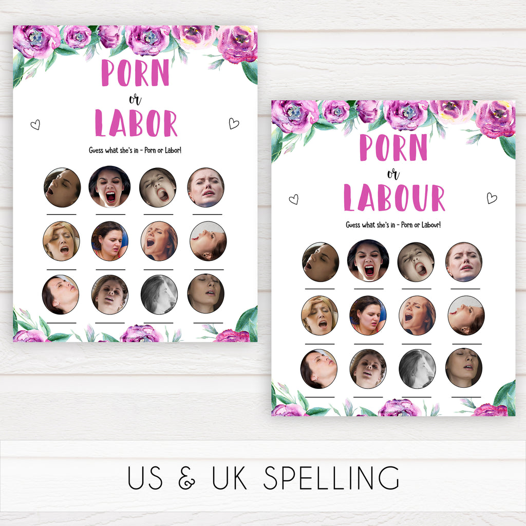 Hd Porn Party Of Baby - Porn or Labour Baby Shower Game - Purple Peonies Printable ...