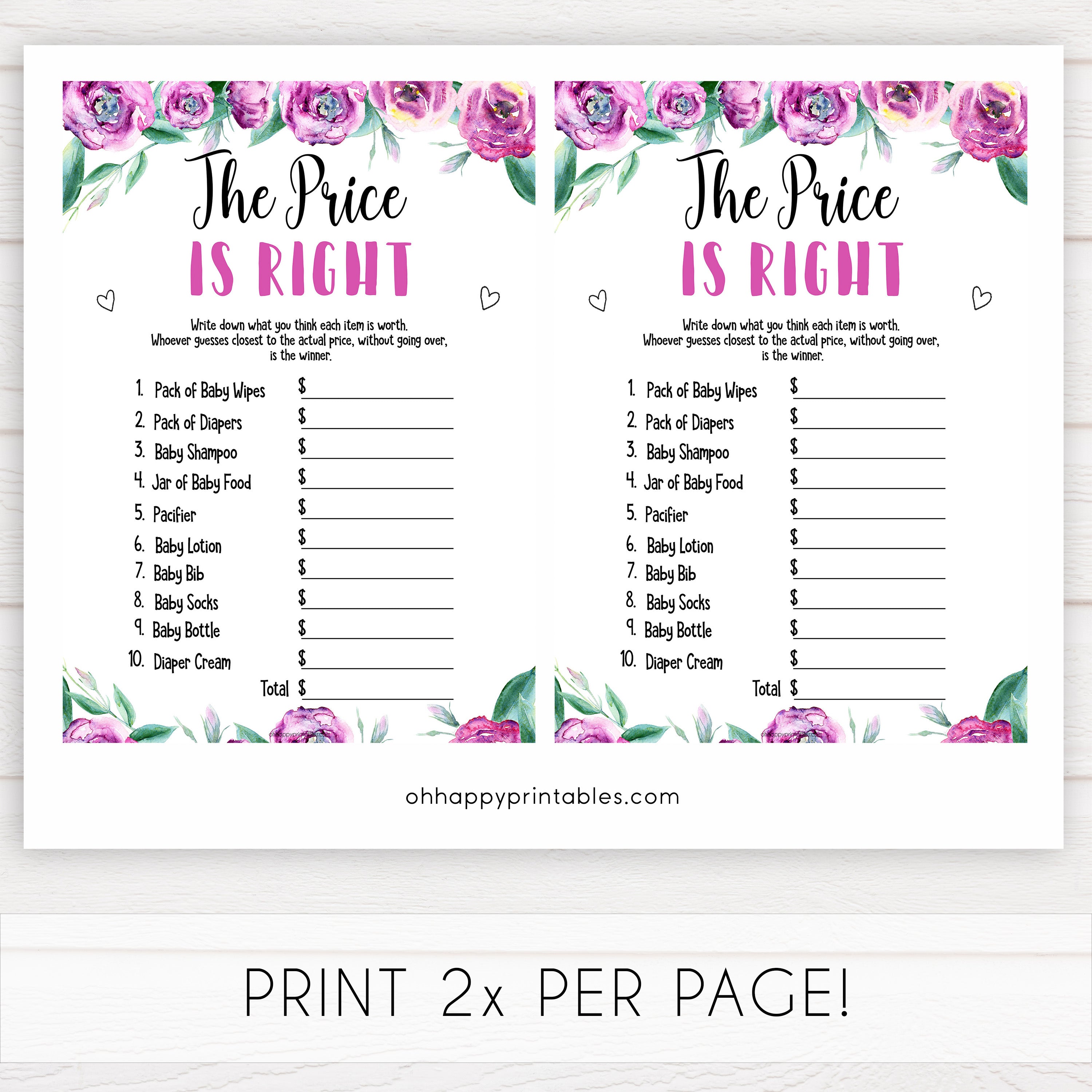 The Price is Right Game - Purple Peonies Printable Baby Shower Games ...