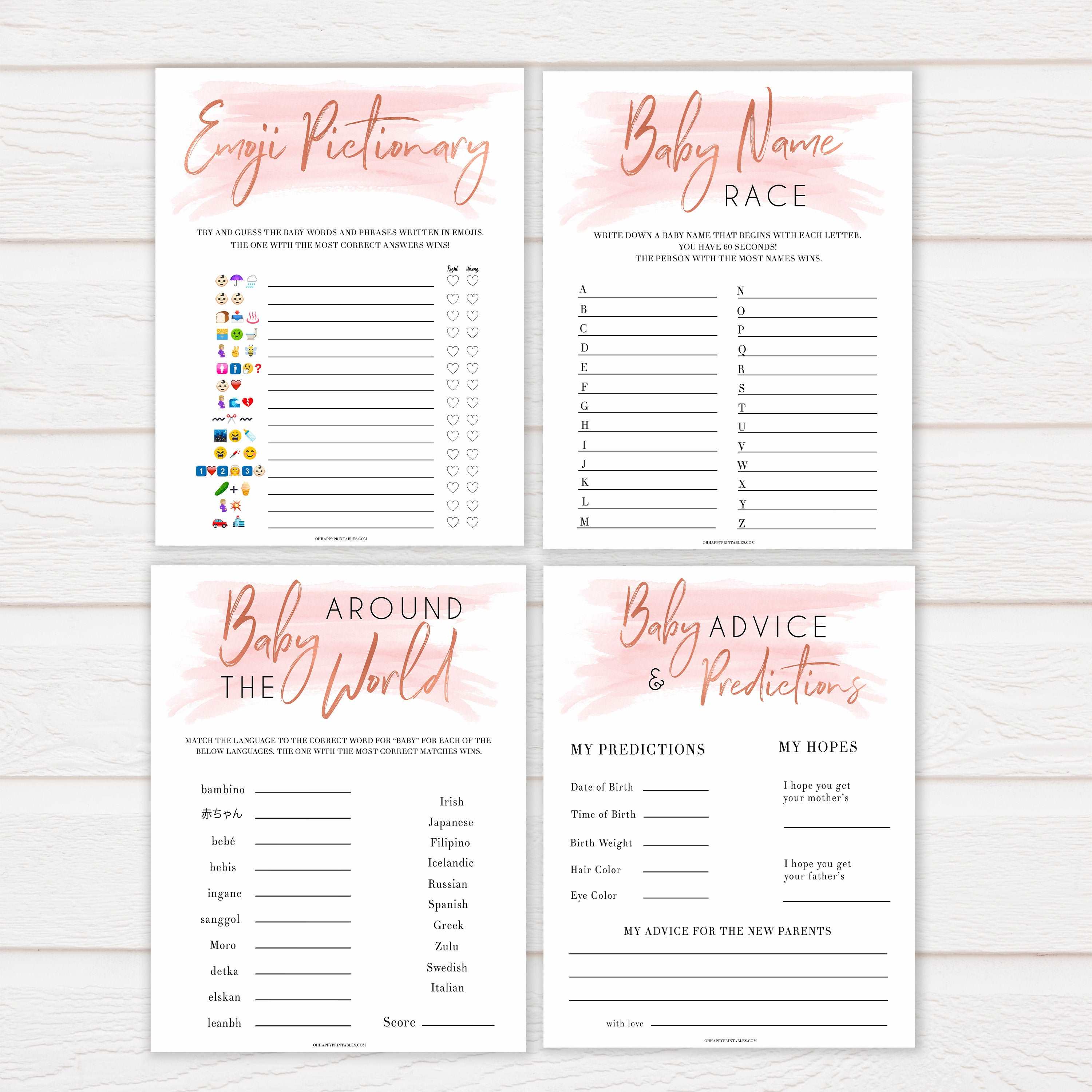 10 Pink Swash Baby Shower Games Bundle - Printable Baby Shower Games ...