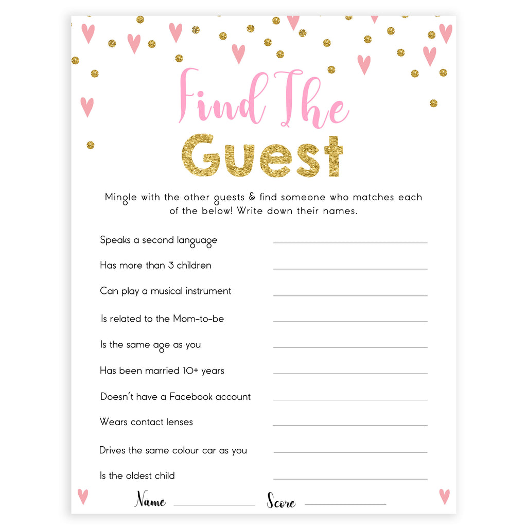 Find The Guest Baby Game - Small Pink Hearts Printable Baby Games ...