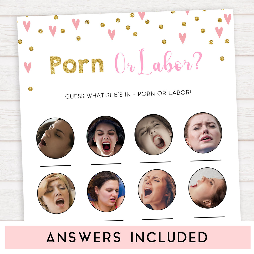 Games Porn - Porn or Labour Baby Shower Game - Pink Hearts | Baby Shower ...