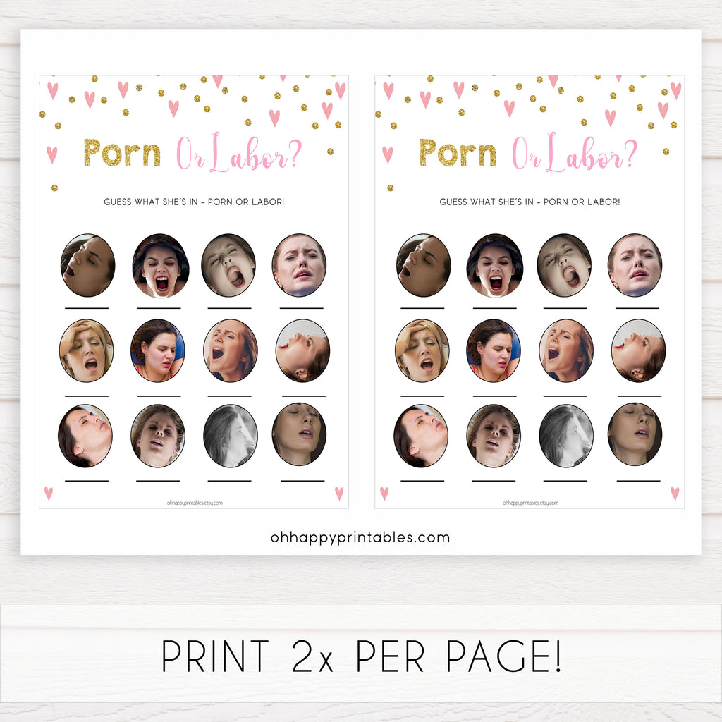 Porn Baby Shower - Porn or Labour Baby Shower Game - Pink Hearts | Baby Shower ...