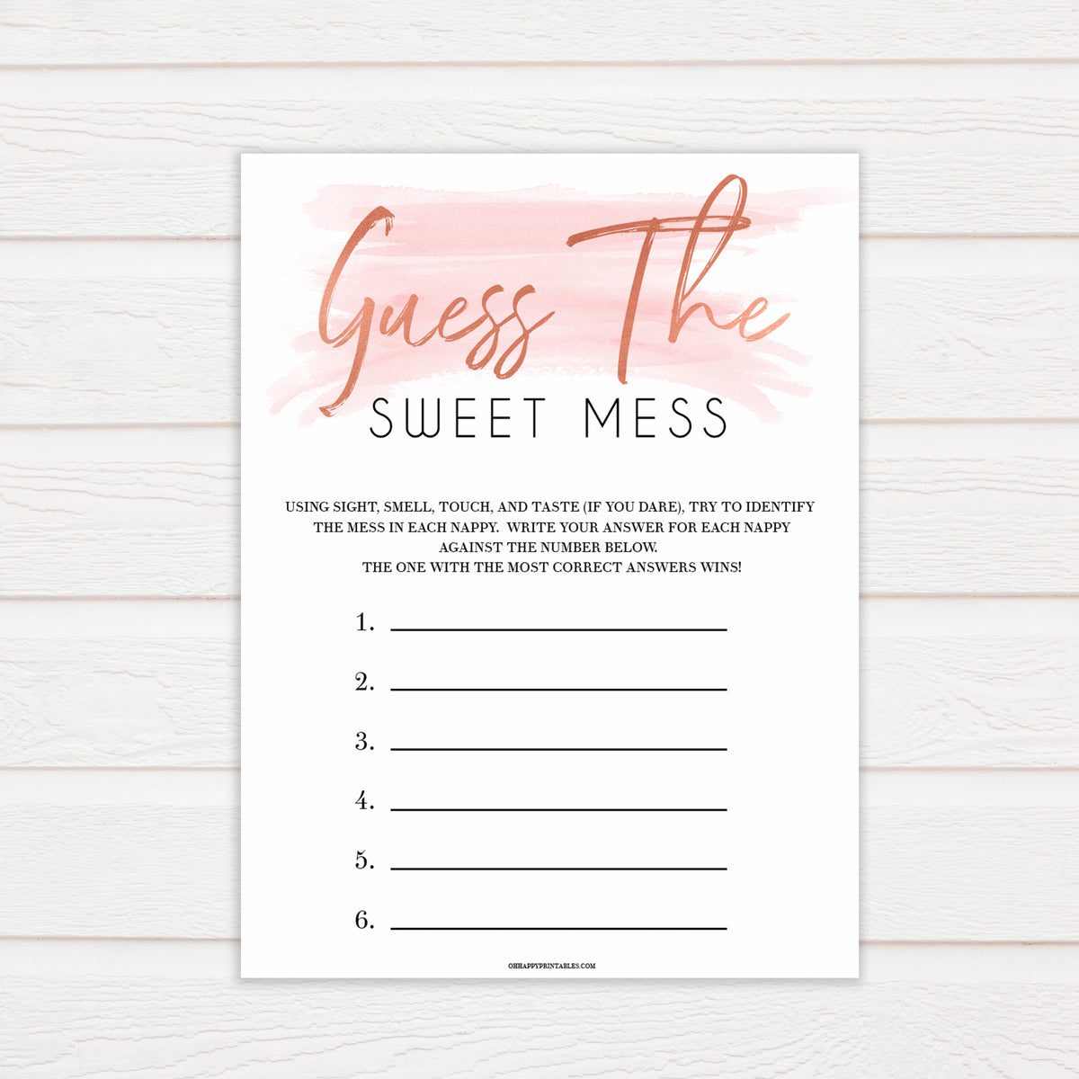 Guess The Sweet Mess Pink Swash Printable Baby Shower Games