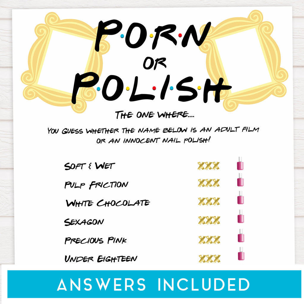 Xxx Hen De - Porn or Polish Bridal Shower Game | Friends Printable Bridal Game ...