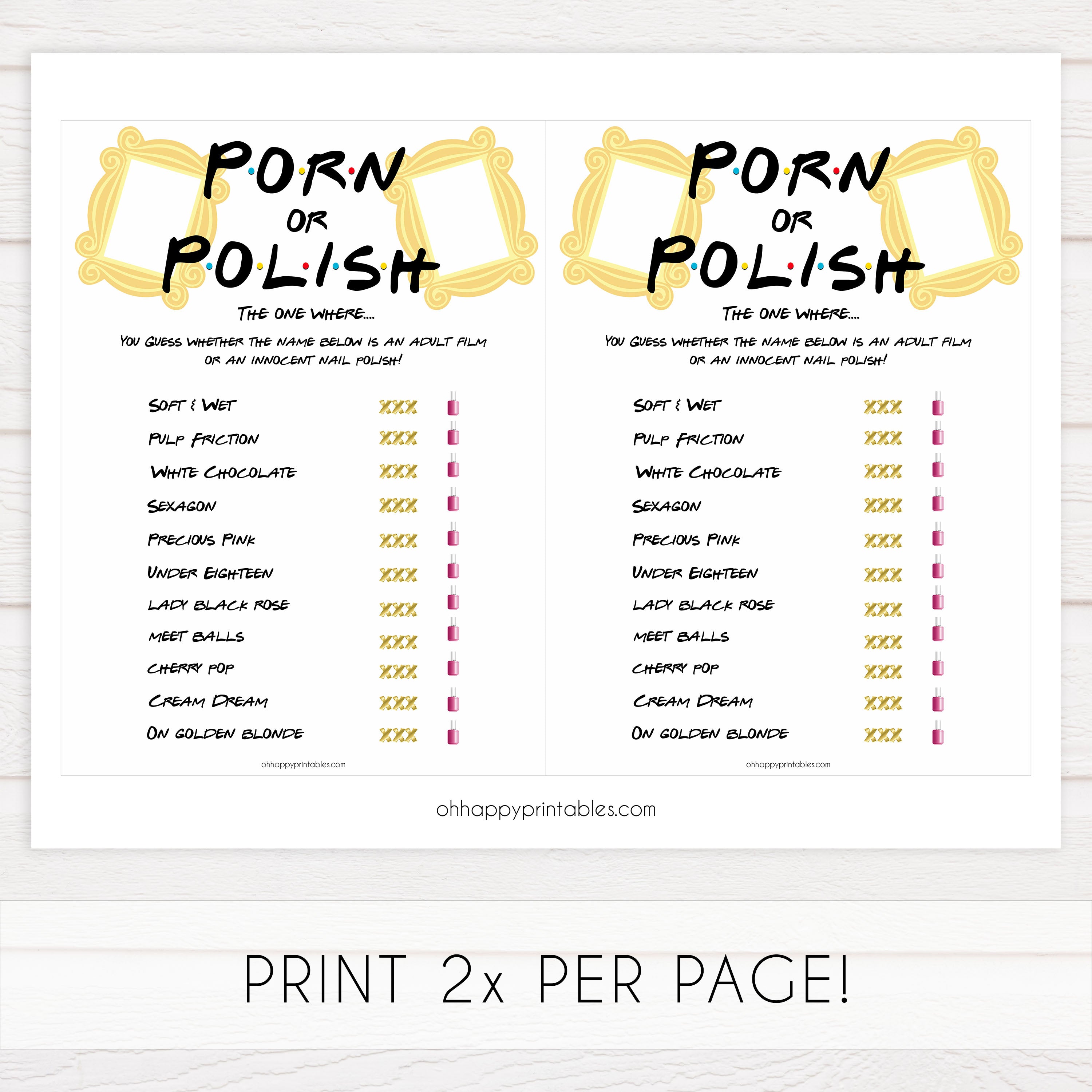 Xxx Party Games - Porn or Polish Bridal Shower Game | Friends Printable Bridal Game â€“  OhHappyPrintables