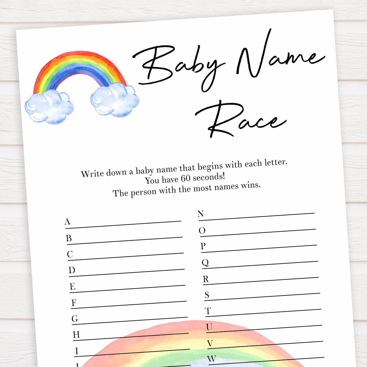 Baby Name Race Game Printable Rainbow Baby Shower Games