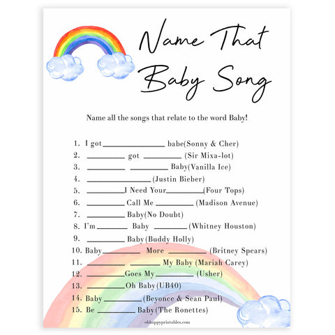 Name That Baby Song - Rainbow Printable Baby Shower Games ...