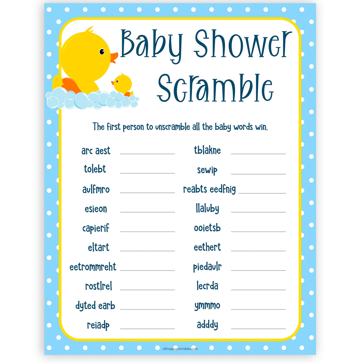 Baby shower games printable