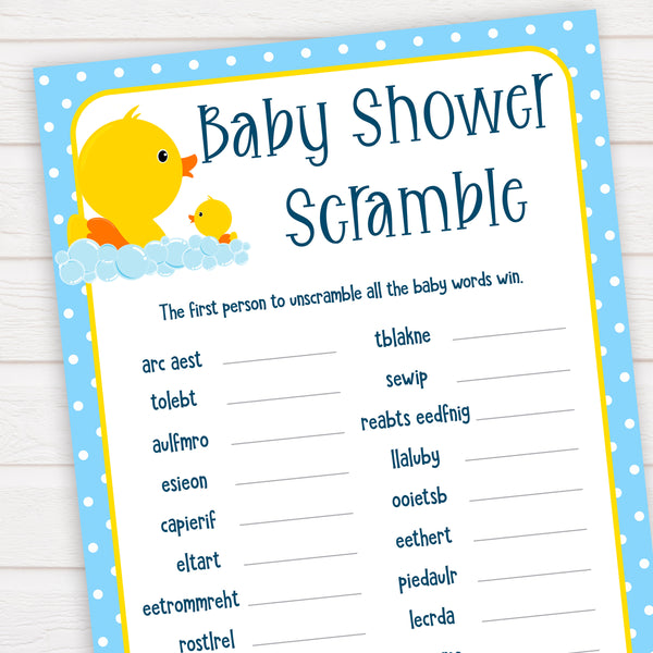 baby shower word scramble rubber ducky printable baby