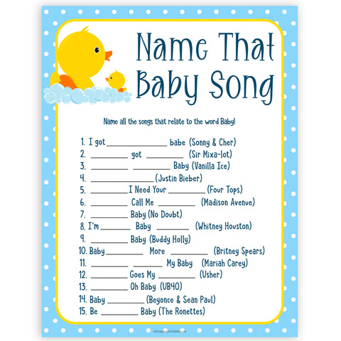 Name That Baby Song - Rubber Ducky Printable Baby Shower Games ...