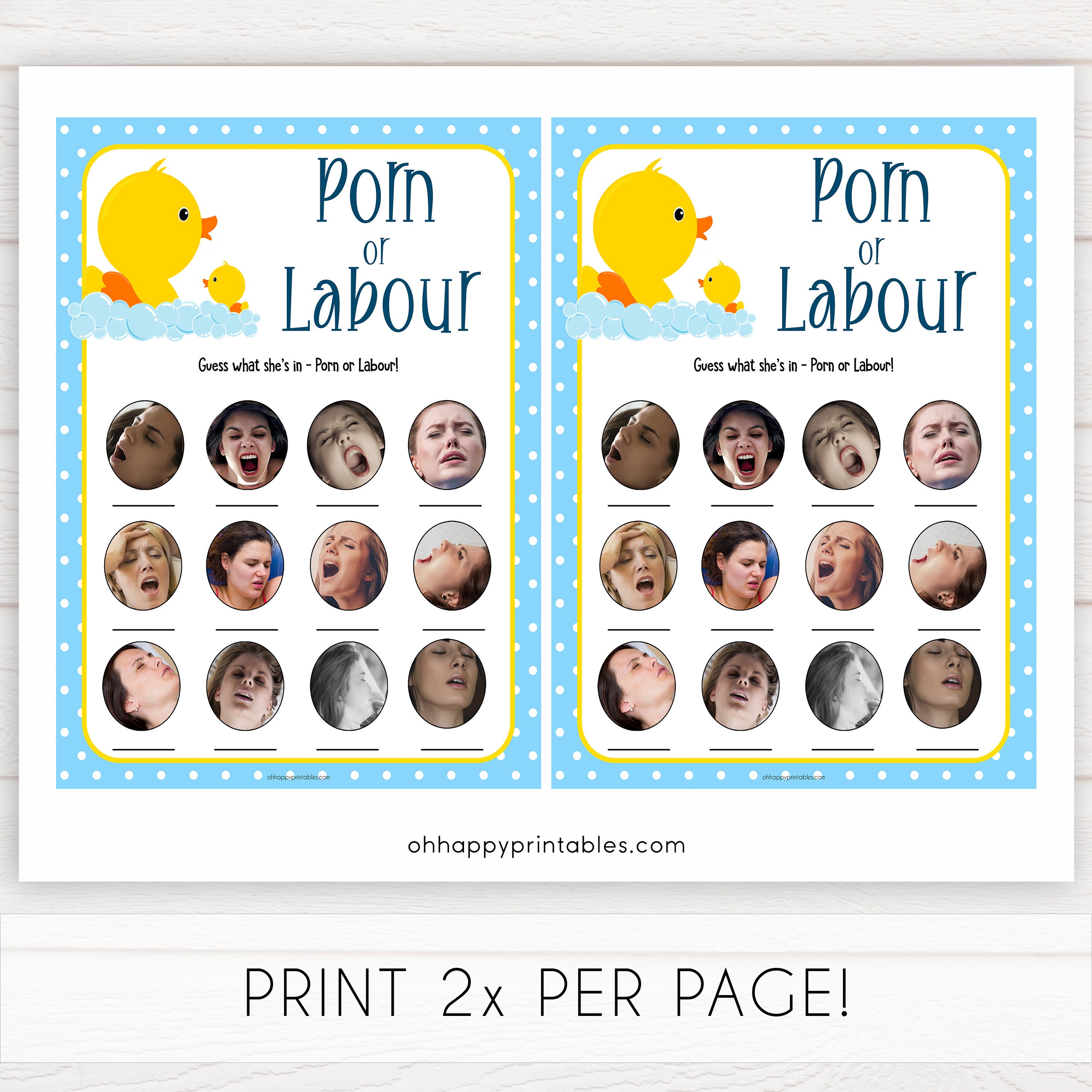 Porn Baby Shower - Porn or Labour Baby Shower Game - Rubber Ducky Printable Baby Games â€“  OhHappyPrintables