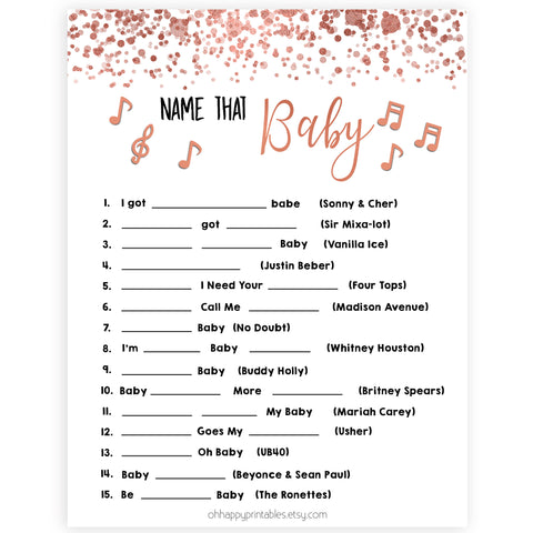 Name That Baby Song - Rose Gold Printable Baby Shower Games ...