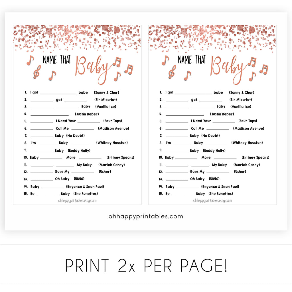 Name That Baby Song Rose Gold Printable Baby Shower Games Ohhappyprintables