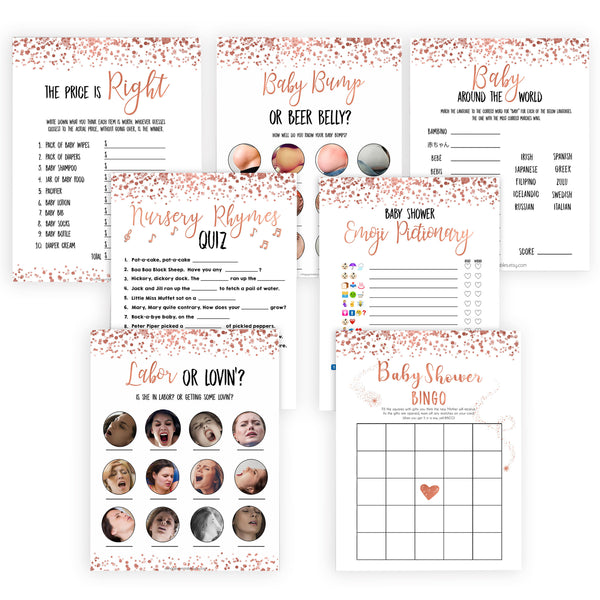 Rose Gold Printable Baby Shower Games 7 Pack Bundle - Baby Shower Games ...