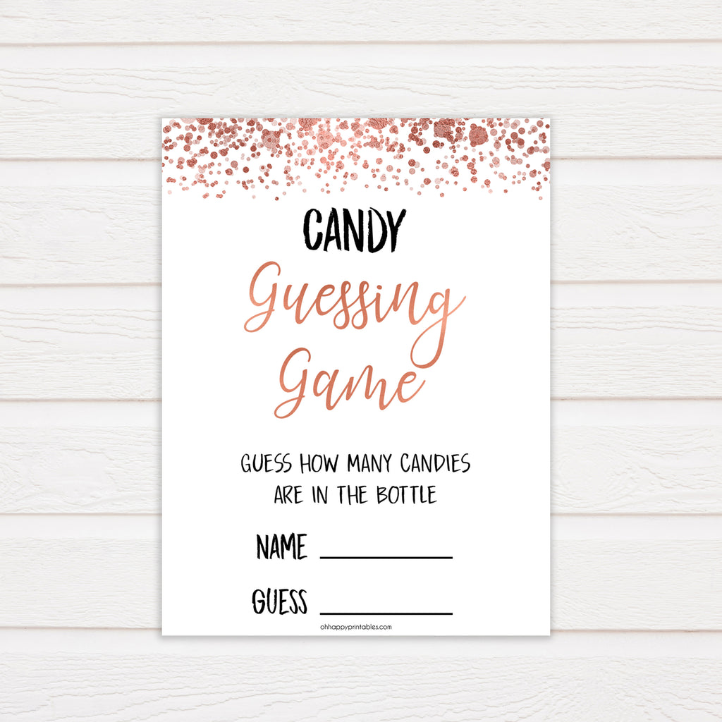 Candy Guessing Game Rose Gold Printable Baby Shower Games Ohhappyprintables