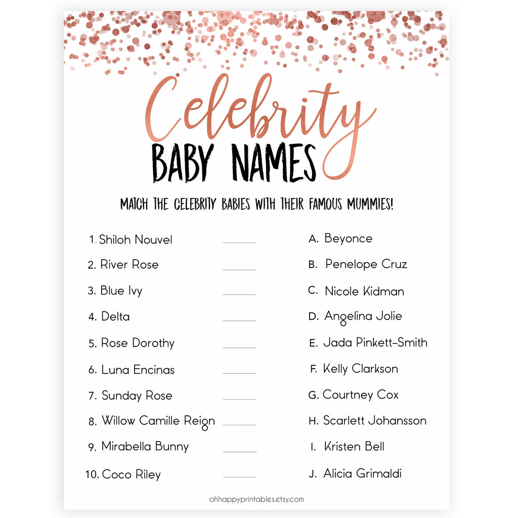 Party Supplies Celebrity Baby Names Baby Shower Game