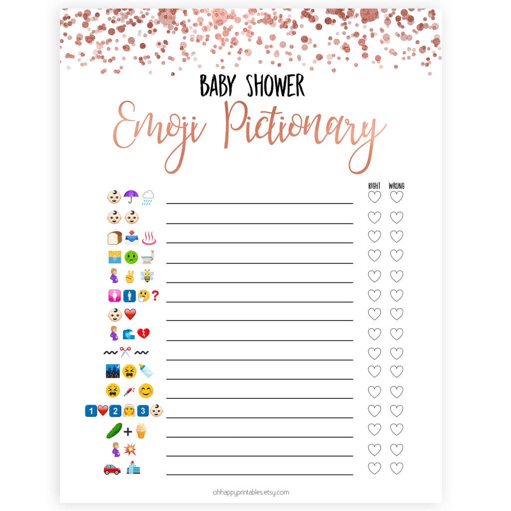 Baby Emoji Pictionary - Rose Gold Printable Baby Shower Games ...